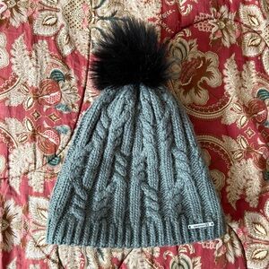 Salomon Gray Cable Knit Beanie with Black Pom Pom